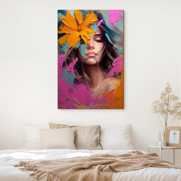 Wandbilder Gemälde einer Frau mit Blumen im Gesicht (Artikelnummer: s42748) Wandbilder Wandbilder Gemälde einer Frau mit Blumen im Gesicht (Artikelnummer: s42748)