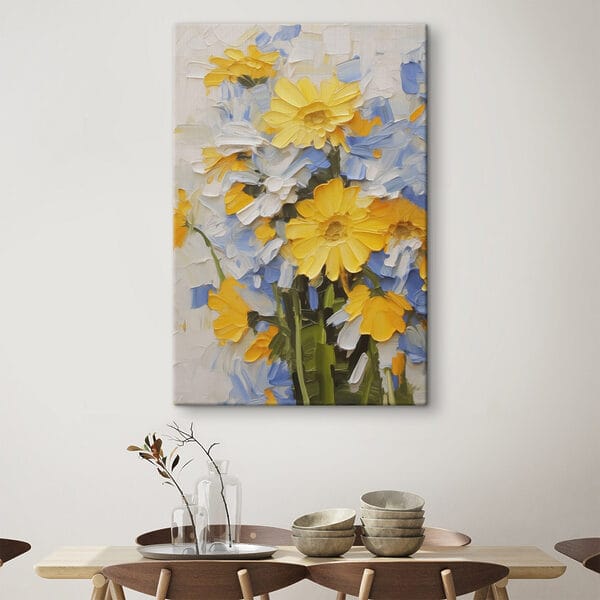 Gemälde mit gelben und blauen Blumen Gemälde mit gelben und blauen Blumen