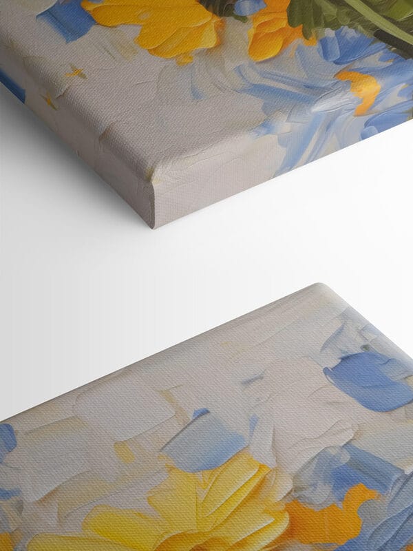Gemälde mit gelben und blauen Blumen Gemälde mit gelben und blauen Blumen
