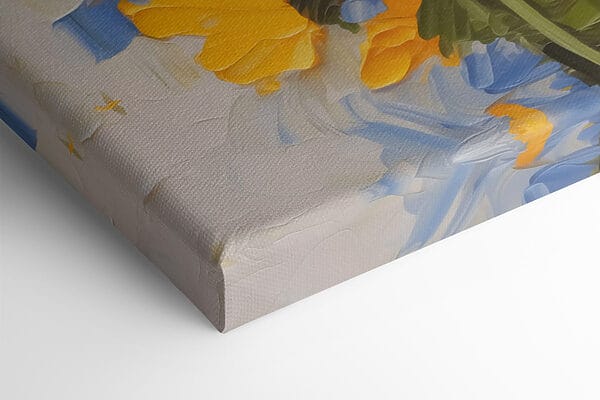Gemälde mit gelben und blauen Blumen Gemälde mit gelben und blauen Blumen