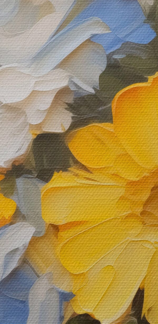 Gemälde mit gelben und blauen Blumen Gemälde mit gelben und blauen Blumen