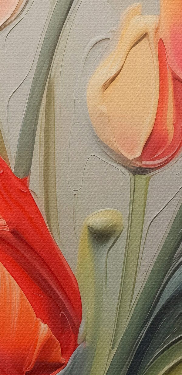 Gemälde von Tulpen auf grauem Hintergrund Gemälde von Tulpen auf grauem Hintergrund
