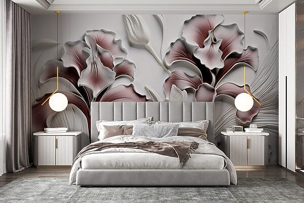 Wand mit Blumen und Blättern Wand mit Blumen und Blättern