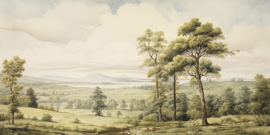 Landschaft mit Bäumen und Hügeln