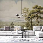 Fototapeten Landschaft mit Bäumen und Hügeln