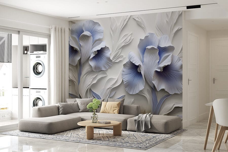 Weiße und blaue Papierblumen