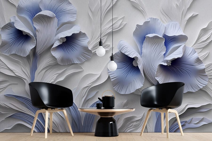 Weiße und blaue Papierblumen