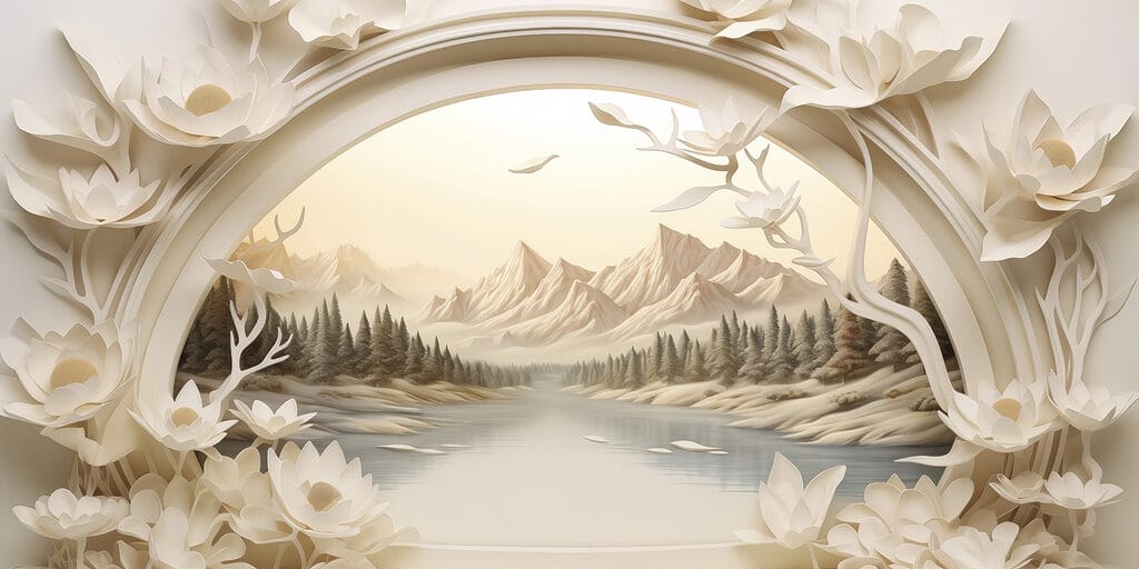 Tapete mit einem Fluss und Bäumen Tapete mit einem Fluss und Bäumen
