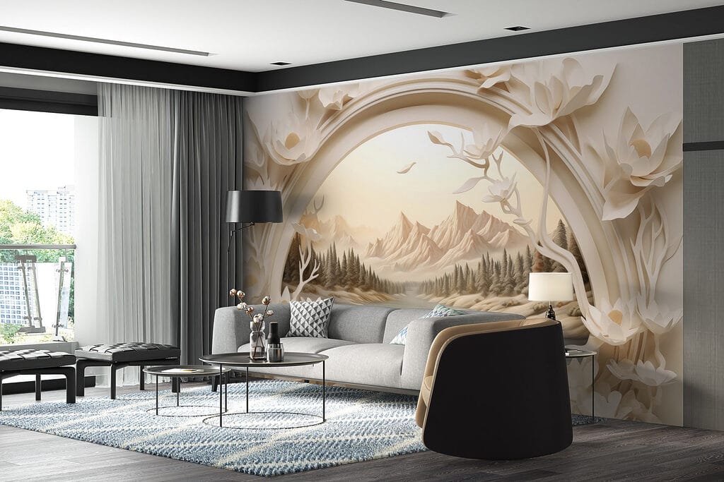 Wallpaper with a river and trees