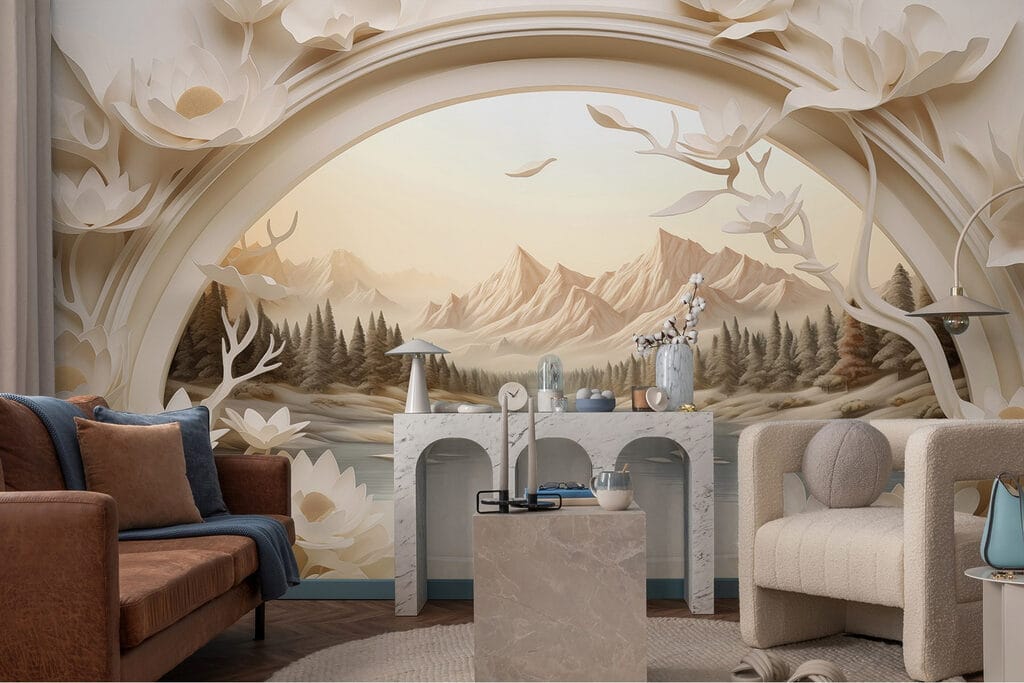 Wallpaper with a river and trees