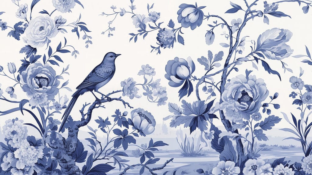 Vogel auf einem Baumzweig mit Blumen Vogel auf einem Baumzweig mit Blumen