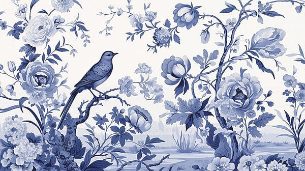 Vogel auf einem Baumzweig mit Blumen Vogel auf einem Baumzweig mit Blumen