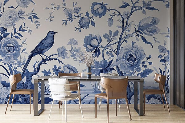 Vogel auf einem Baumzweig mit Blumen Vogel auf einem Baumzweig mit Blumen