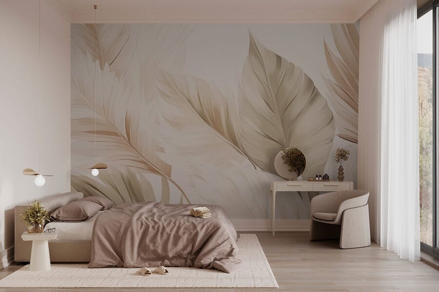 Wall murals Delicate leaves in soft tones