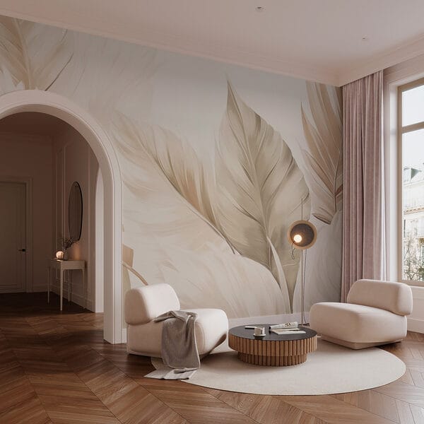 Wall murals Delicate leaves in soft tones Wall murals Delicate leaves in soft tones