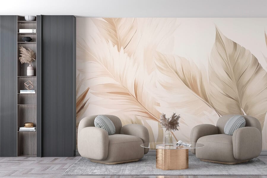 Wall murals Delicate leaves in soft tones