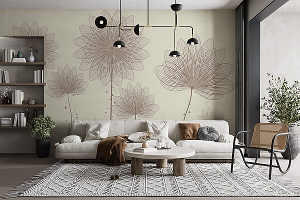 Gruppe von Blumen mit Linien und Punkten Gruppe von Blumen mit Linien und Punkten