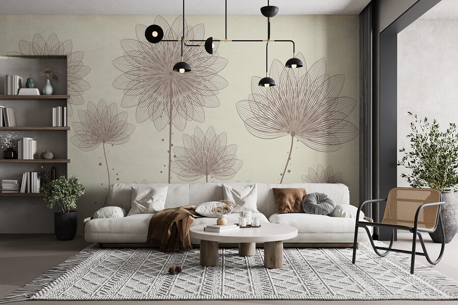 Gruppe von Blumen mit Linien und Punkten Gruppe von Blumen mit Linien und Punkten
