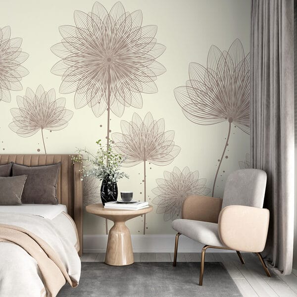 Gruppe von Blumen mit Linien und Punkten Gruppe von Blumen mit Linien und Punkten