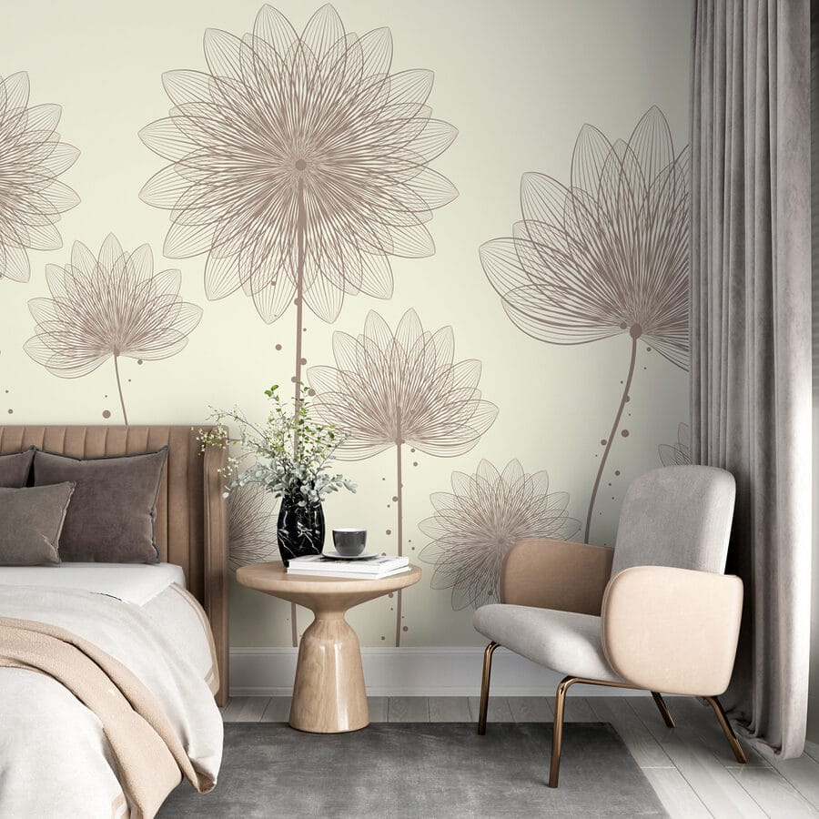 Gruppe von Blumen mit Linien und Punkten Gruppe von Blumen mit Linien und Punkten