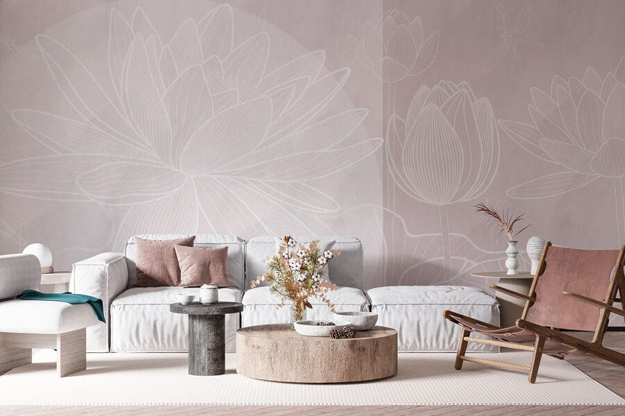 Weiße Blumenzeichnung auf grauem Hintergrund