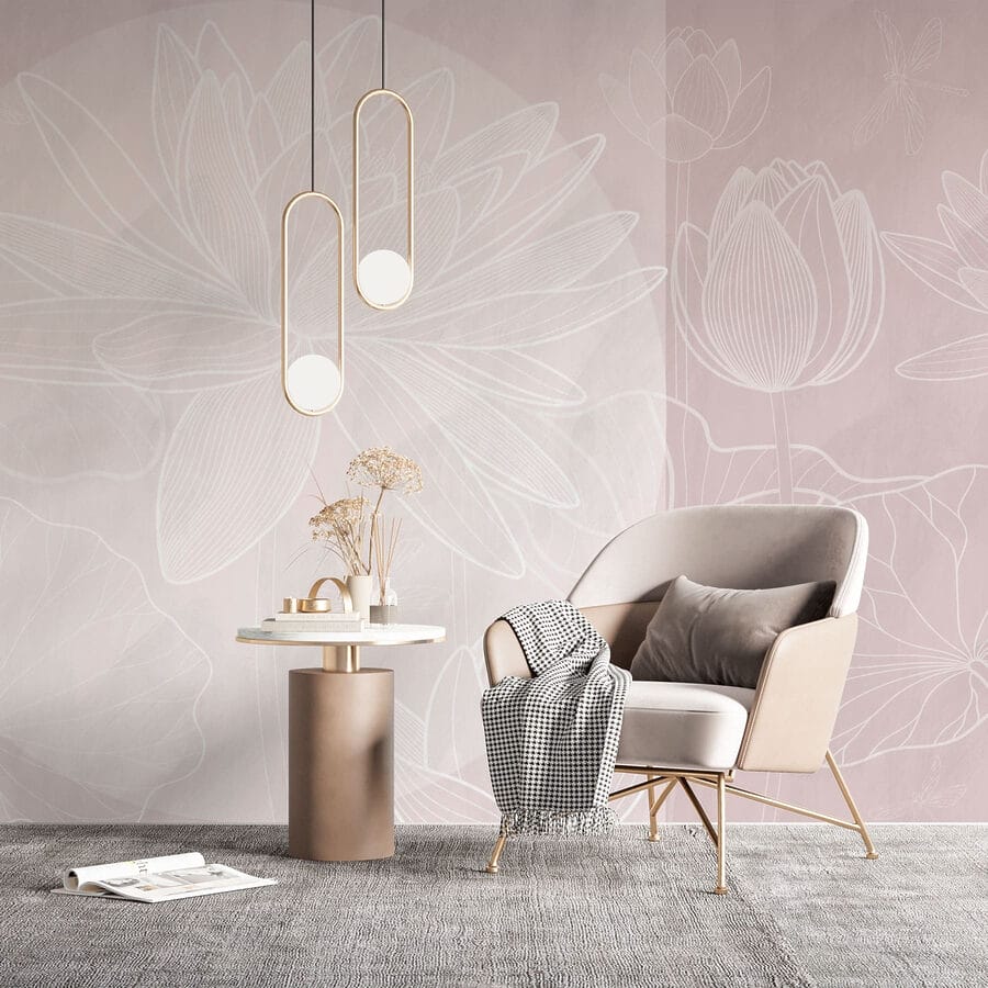 Weiße Blumenzeichnung auf grauem Hintergrund