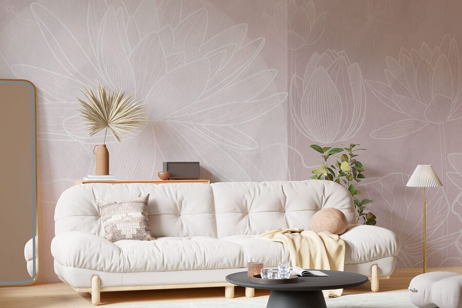 Weiße Blumenzeichnung auf grauem Hintergrund