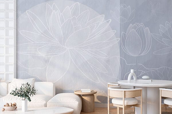 Weiße Blumenzeichnung auf grauem Hintergrund Weiße Blumenzeichnung auf grauem Hintergrund