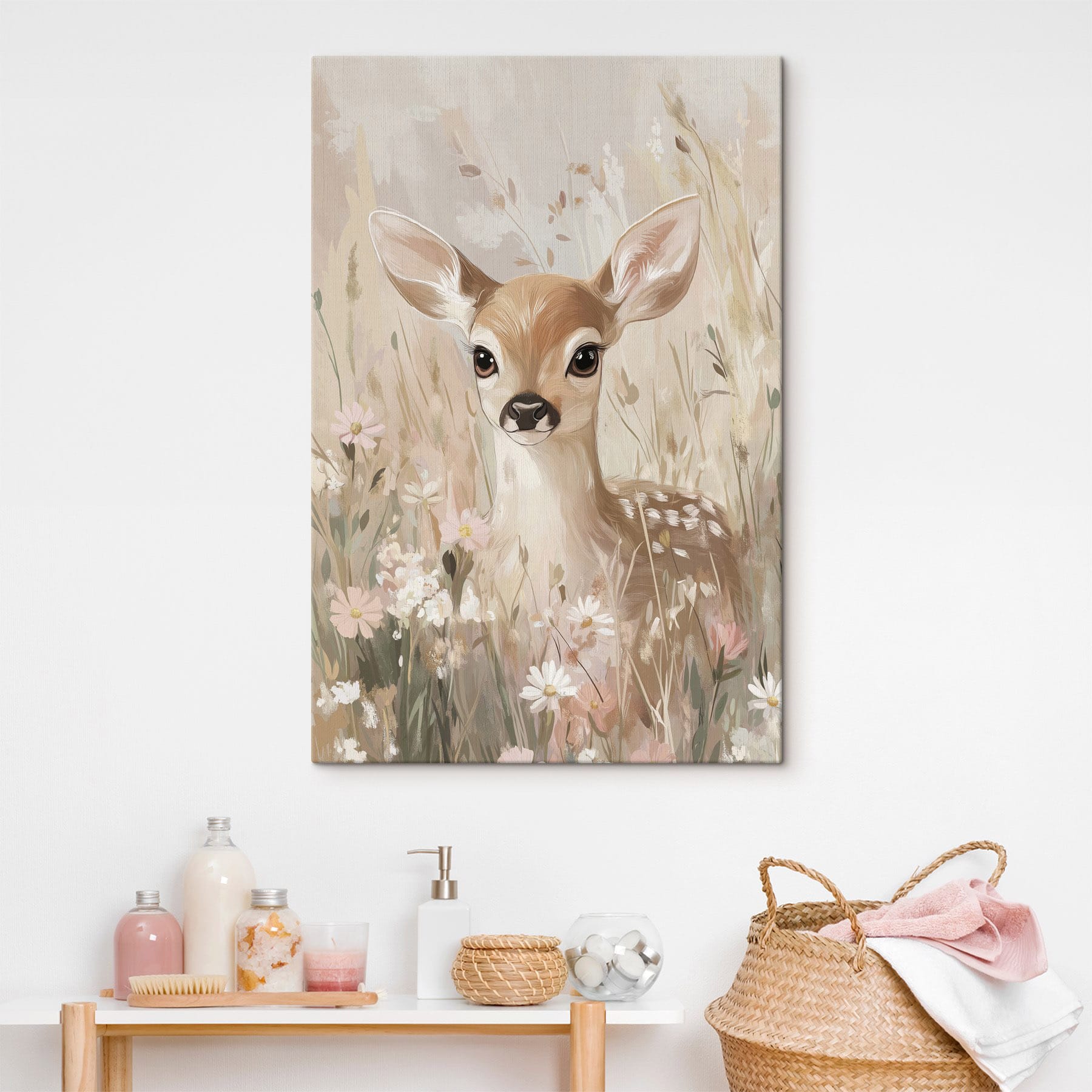 Painting of a deer in a field of flowers Painting of a deer in a field of flowers