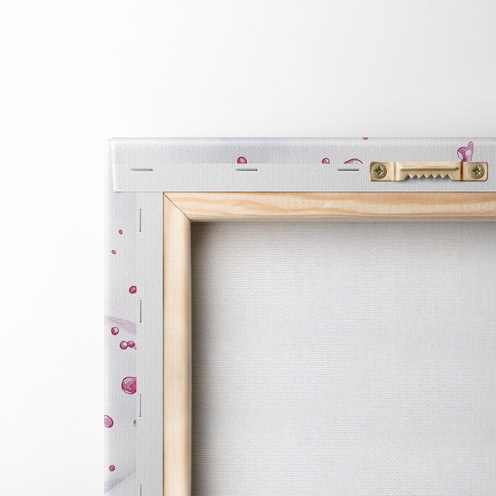 Donut with pink frosting and raspberries splashing into a white plate