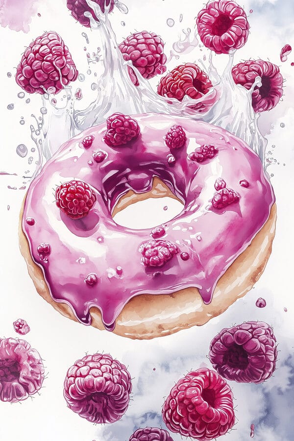 Gemälde eines Donuts mit Himbeeren Gemälde eines Donuts mit Himbeeren