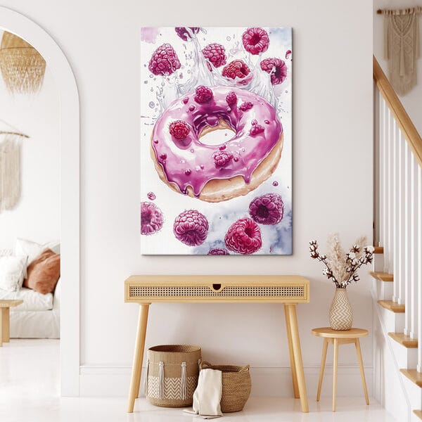 Gemälde eines Donuts mit Himbeeren Gemälde eines Donuts mit Himbeeren