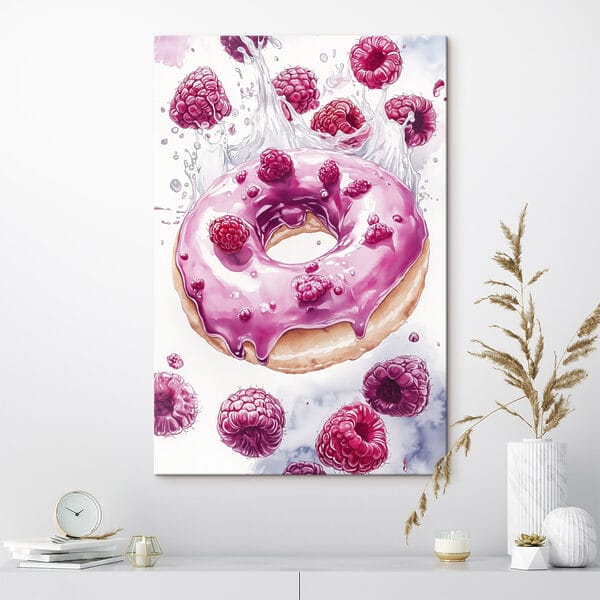 Gemälde eines Donuts mit Himbeeren Gemälde eines Donuts mit Himbeeren