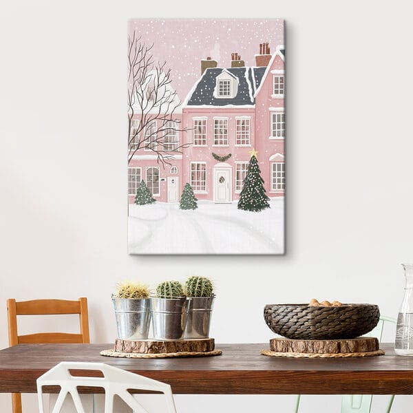 Rosa Haus mit Bäumen und Schnee Rosa Haus mit Bäumen und Schnee