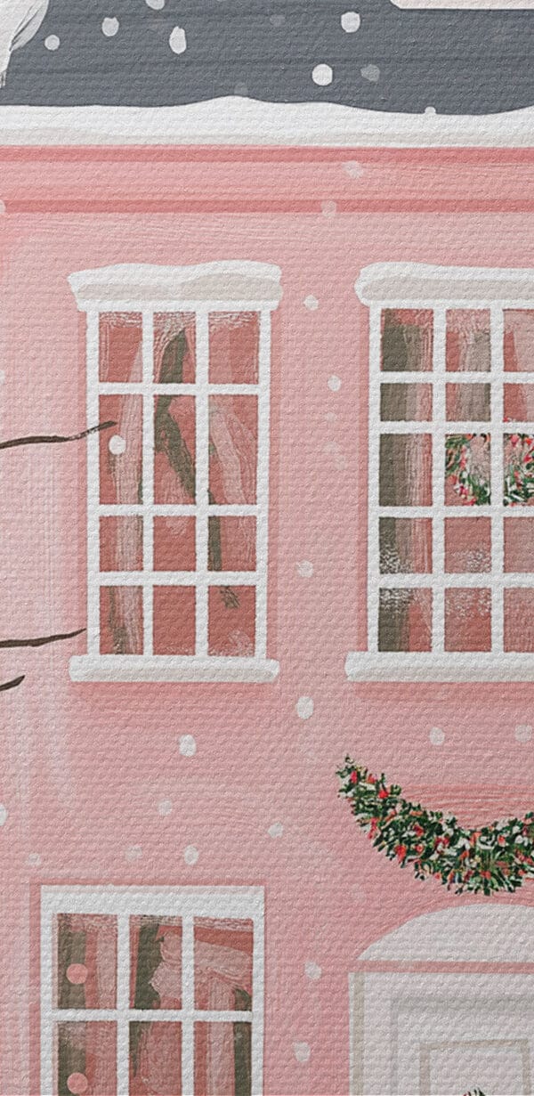 Rosa Haus mit Bäumen und Schnee Rosa Haus mit Bäumen und Schnee