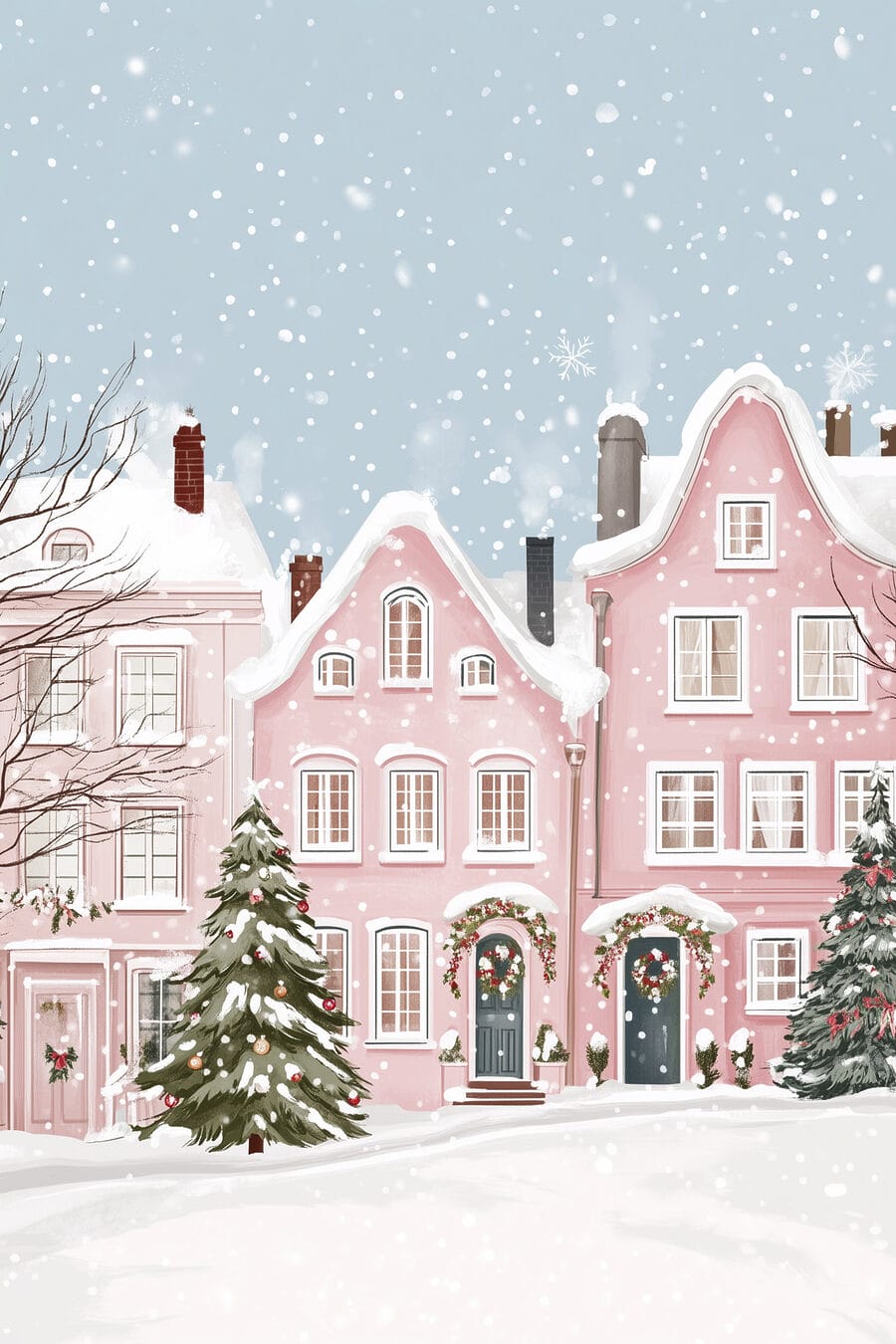 Rosa Haus mit Schnee darauf