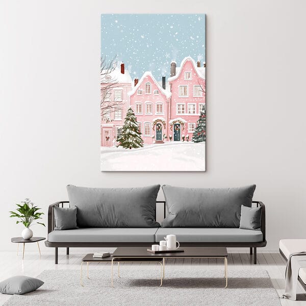 Rosa Haus mit Schnee darauf Rosa Haus mit Schnee darauf