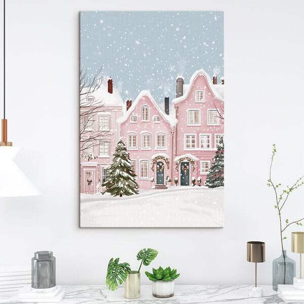 Rosa Haus mit Schnee darauf Rosa Haus mit Schnee darauf