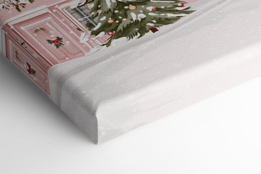 Rosa Haus mit Schnee darauf
