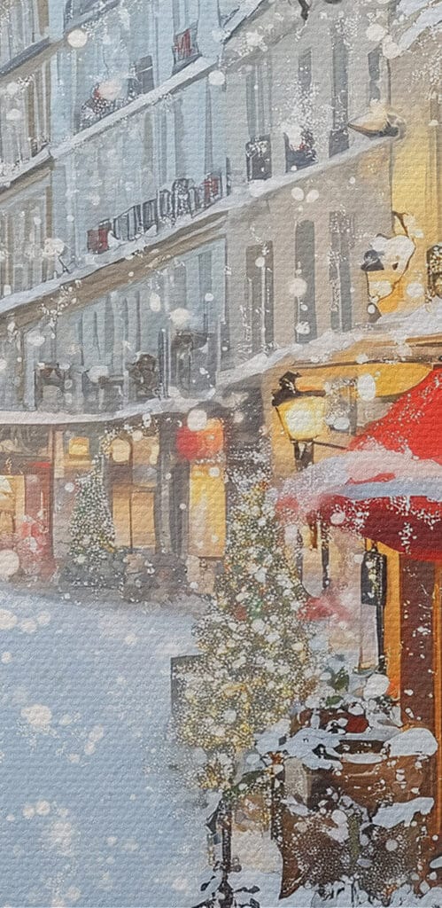 Window with two cups of coffee and trees in front of a street