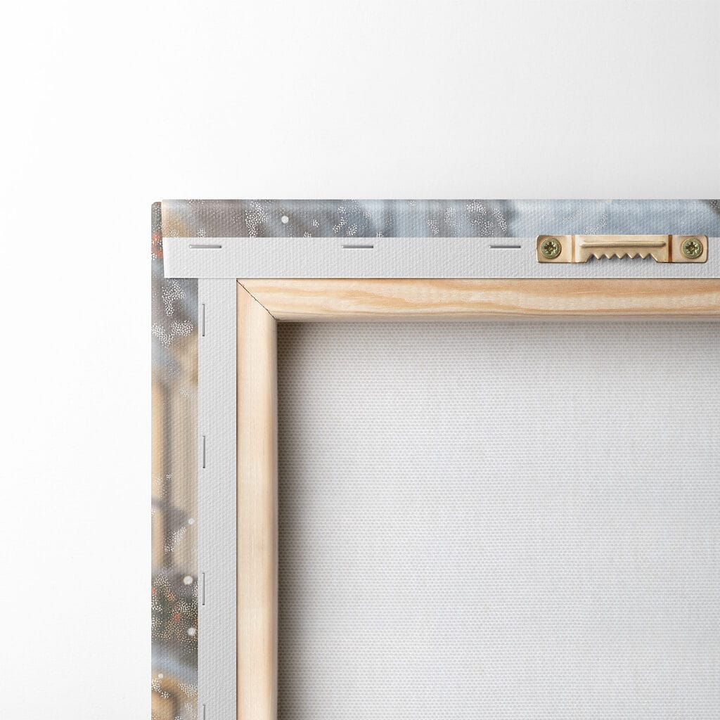 Two cups of coffee on a table in front of a snowy street