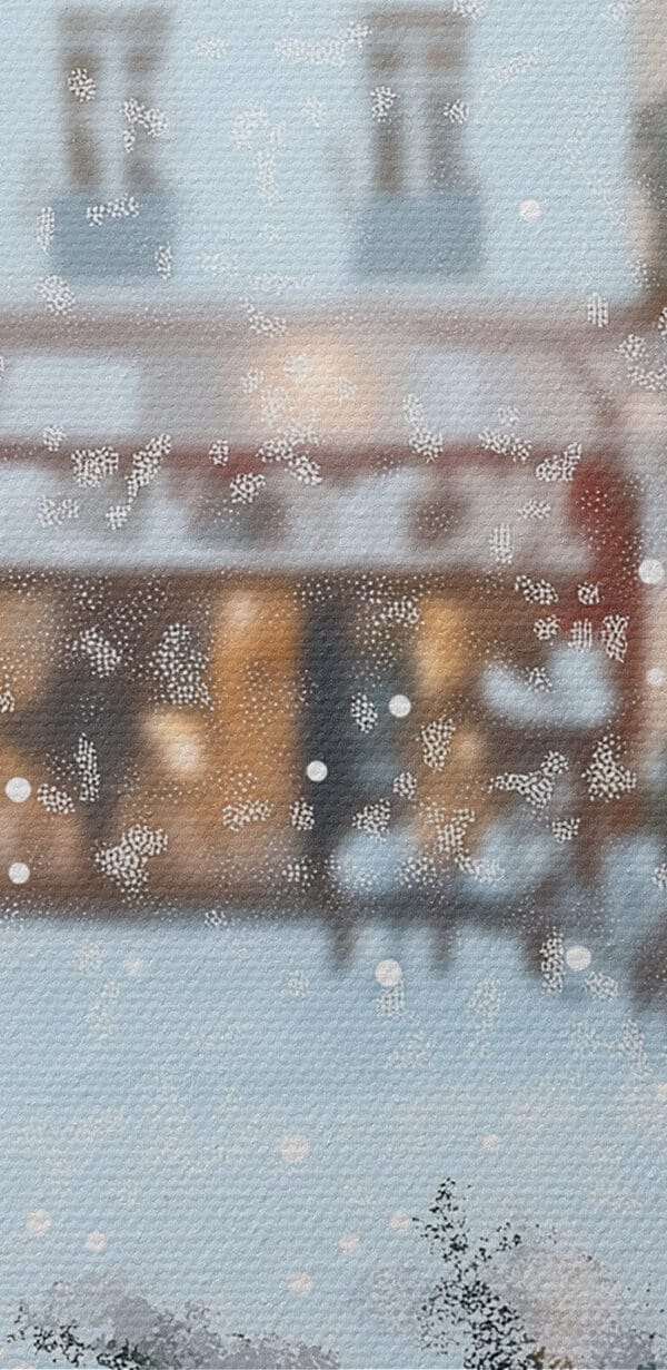 Zwei Tassen Kaffee auf einem Tisch vor einer verschneiten Straße Zwei Tassen Kaffee auf einem Tisch vor einer verschneiten Straße