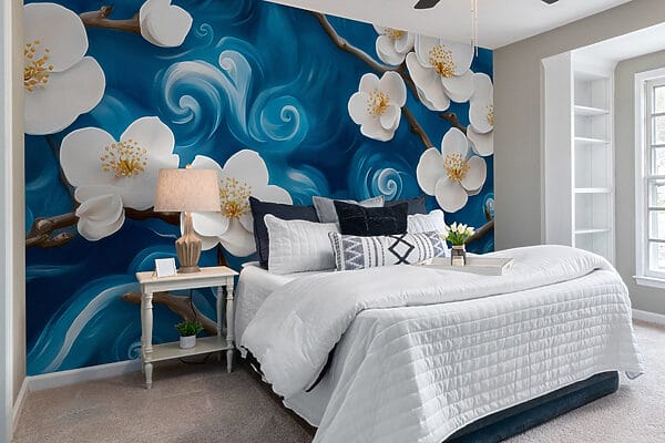 Zarte Blüten tanzen auf blauen Wellen Zarte Blüten tanzen auf blauen Wellen