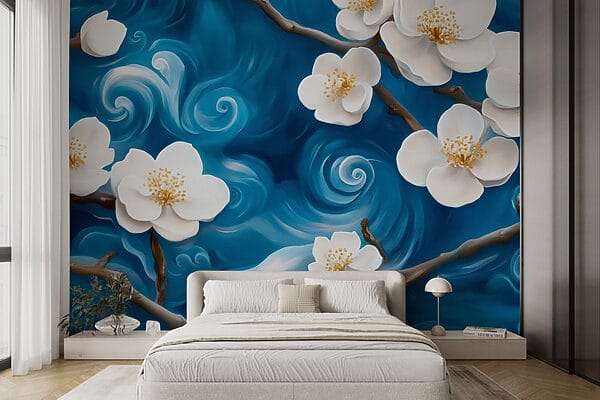 Zarte Blüten tanzen auf blauen Wellen Zarte Blüten tanzen auf blauen Wellen