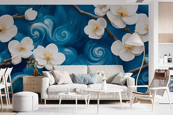 Zarte Blüten tanzen auf blauen Wellen Zarte Blüten tanzen auf blauen Wellen