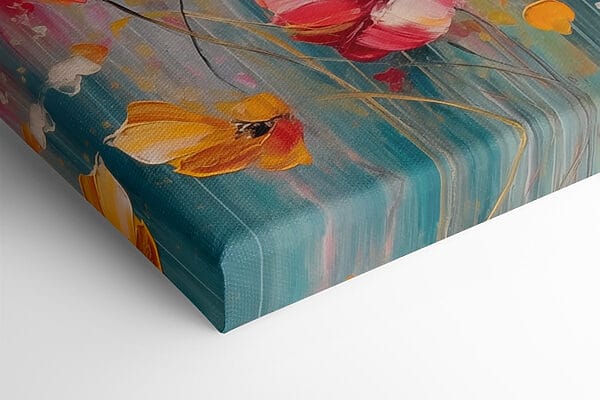 Gemälde mit Blumen auf blauem Hintergrund Gemälde mit Blumen auf blauem Hintergrund