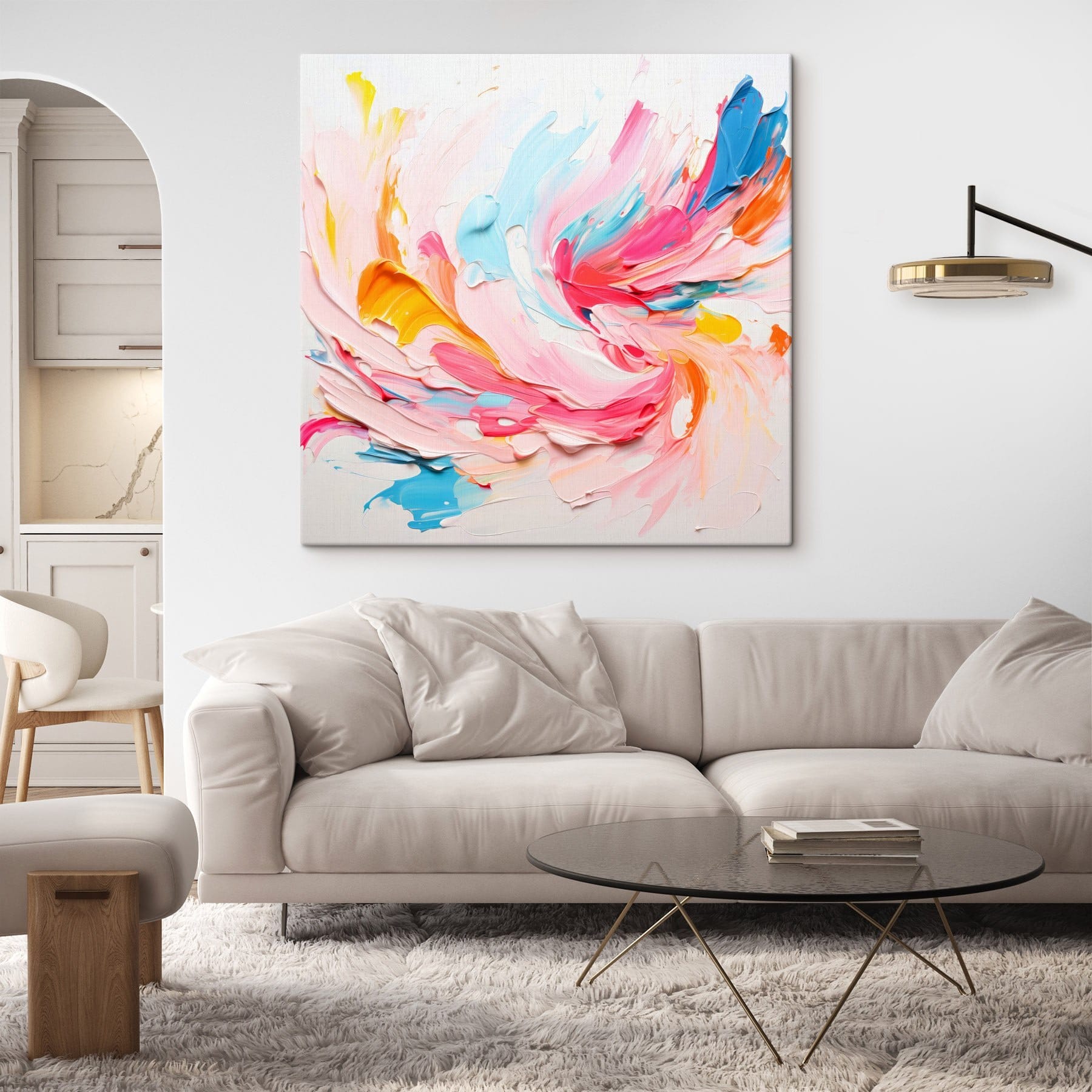 Colorful paint swirls on a white surface