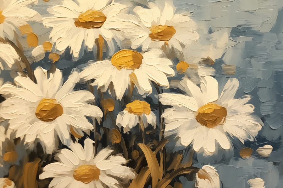 Malerei von weißen und gelben Blumen