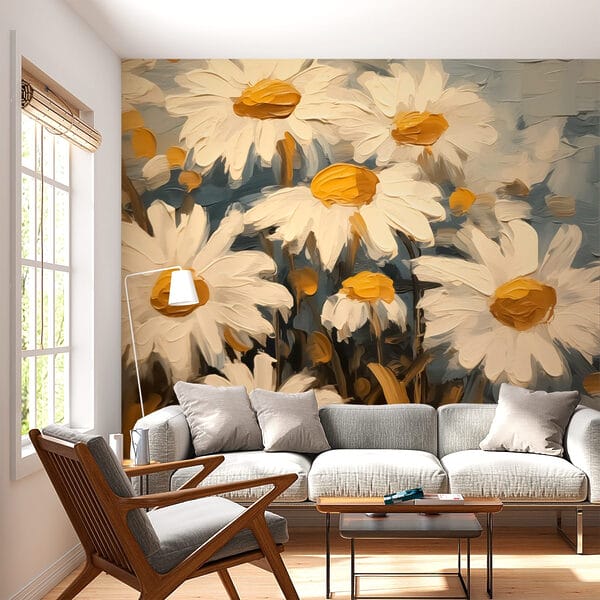 Malerei von weißen und gelben Blumen Malerei von weißen und gelben Blumen
