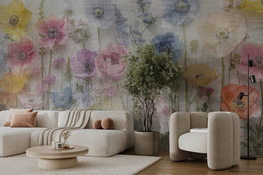 Gruppe von Blumen auf einem weißen Hintergrund